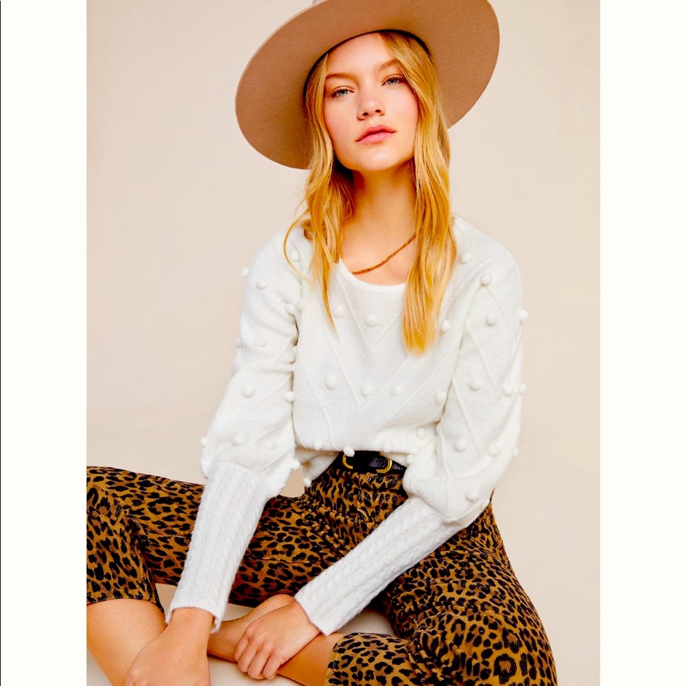 Anthropologie Leah Pom Sweater by Line and Dot
